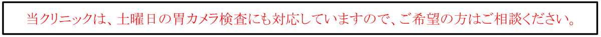 当クリニックは、土曜日の胃カメラ検査にも対応していますので、ご希望の方はご相談ください。